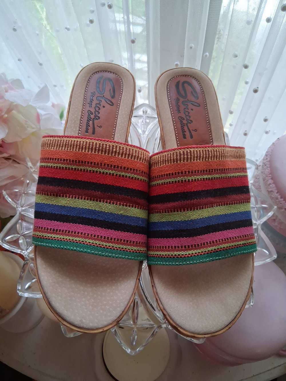 Sbicca Multicolor Striped Slide Sandals Wedge Espadrille